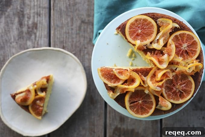 Orange Olive Oil Cake with Candied Oranges is light, has a fine crumb, is perfectly moist but not sopping, is beautifully fragrant of oranges, has just a hint of warm cardamom, and is festooned with thin slices of orange lovingly candied in honey and cardamom syrup.