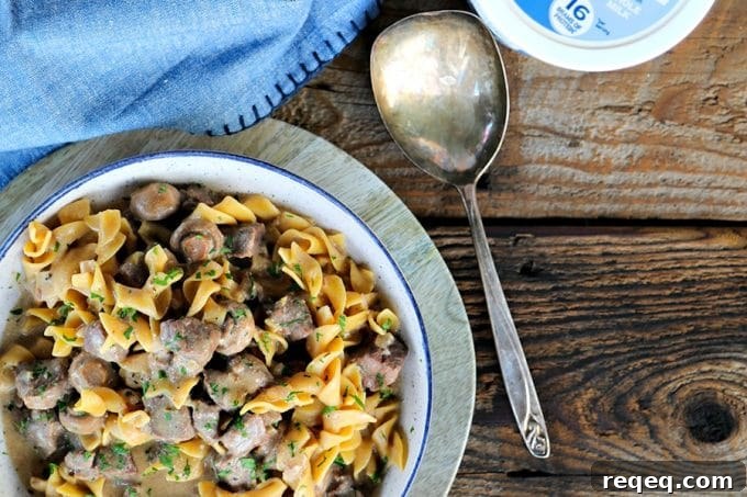 Instant Pot Garlic Beef Stroganoff Recipe 3 Instant Pot Garlic Beef Stroganoff: creamy, extra garlicky, mushroom and onion gravy enrobing tender beef cubes, with perfect pasta all cooked together in the Instant Pot. This has to be one of the most simple, crave-worthy comfort foods ever to be adapted to the world of electric pressure cookers.
