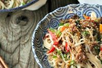 Crispy Pork Noodles with Garlic and Ginger Sauce