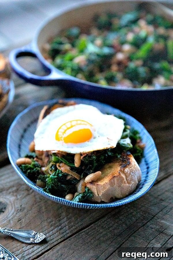 Savory Beans and Greens Recipe for Comforting Weeknight Meals 6 Tender beans and greens, caramelized onions, savoury bacon, sliced garlic, smoked paprika, and a hint of spice, star in this one-pot, low cost, crowd-pleaser served over indulgently thick slices of crunchy-edged, pan toasted garlic bread.