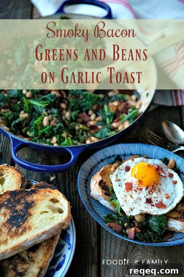 Savory Beans and Greens Recipe for Comforting Weeknight Meals 8 Tender beans and greens, caramelized onions, savoury bacon, sliced garlic, smoked paprika, and a hint of spice, star in this one-pot, low cost, crowd-pleaser served over indulgently thick slices of crunchy-edged, pan toasted garlic bread.