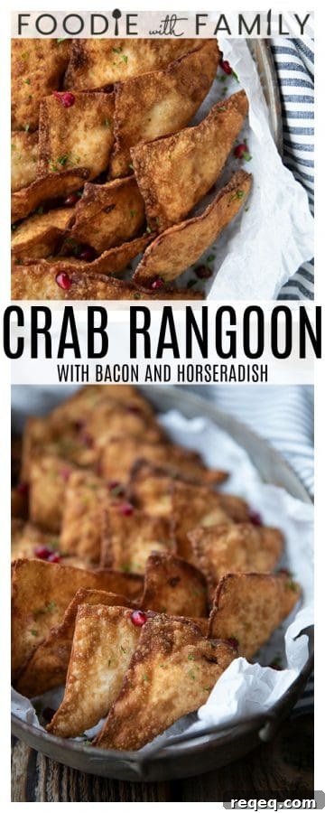 Crispy Crab Rangoon Recipe: Creamy Crab Wontons for Parties 7 Crispy, crunchy wontons stuffed with an irresistible filling of cream cheese, crab meat, savoury bacon, and zingy horseradish make this a great twist on the classic Crab Rangoon.