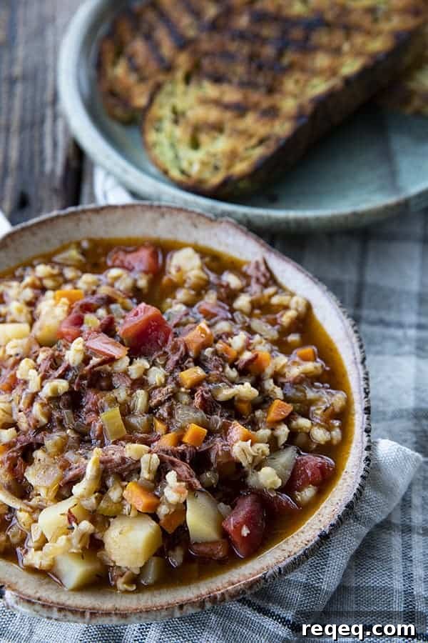Hearty Vegetable Beef and Barley Soup Recipe 2 Slow Cooker Beef Barley Soup is hearty and comforting, easy to make, and incredibly delicious! It's absolutely bursting with tender beef, good-for-you vegetables, and flavourful, plump barley.
