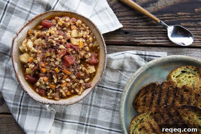 Hearty Vegetable Beef and Barley Soup Recipe 3 Slow Cooker Beef Barley Soup is hearty and comforting, easy to make, and incredibly delicious! It's absolutely bursting with tender beef, good-for-you vegetables, and flavourful, plump barley.