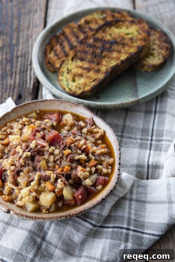 Hearty Vegetable Beef and Barley Soup Recipe 4 Slow Cooker Beef Barley Soup is hearty and comforting, easy to make, and incredibly delicious! It's absolutely bursting with tender beef, good-for-you vegetables, and flavourful, plump barley.
