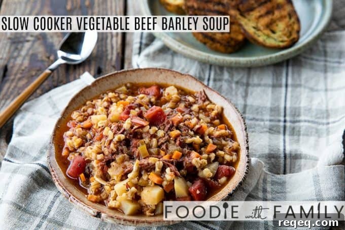 Hearty Vegetable Beef and Barley Soup Recipe 7 Slow Cooker Beef Barley Soup is hearty and comforting, easy to make, and incredibly delicious! It's absolutely bursting with tender beef, good-for-you vegetables, and flavourful, plump barley.