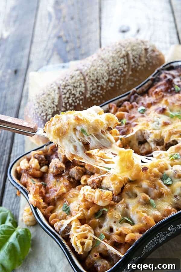 Cheesy Meatball Pasta Bake with Marinara and Mozzarella 5 Pasta Bake loaded with meatballs, sauce, and scandalous amounts of melted cheese is exactly what you need tonight. Bonus: you don't need to pre-boil the pasta, so be ready to eat and be happy with very little work!
