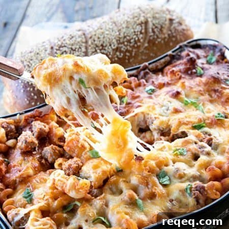 Cheesy Meatball Pasta Bake with Marinara and Mozzarella 6 Pasta Bake loaded with meatballs, sauce, and scandalous amounts of melted cheese is exactly what you need tonight. Bonus: you don't need to pre-boil the pasta, so be ready to eat and be happy with very little work!