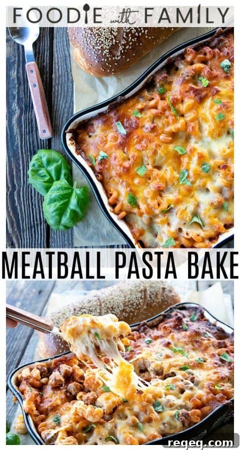 Cheesy Meatball Pasta Bake with Marinara and Mozzarella 7 Pasta Bake loaded with meatballs, sauce, and scandalous amounts of melted cheese is exactly what you need tonight. Bonus: you don't need to pre-boil the pasta, so be ready to eat and be happy with very little work!