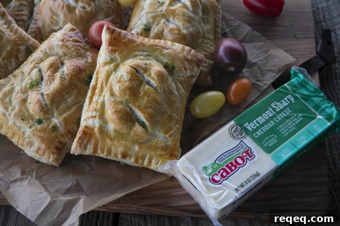 Cheesy Egg & Sausage Breakfast Pockets: Homemade Pastry Recipe 5 Breakfast Hot Pockets: puff pastry filled with cheesy scrambled eggs and sausage links.