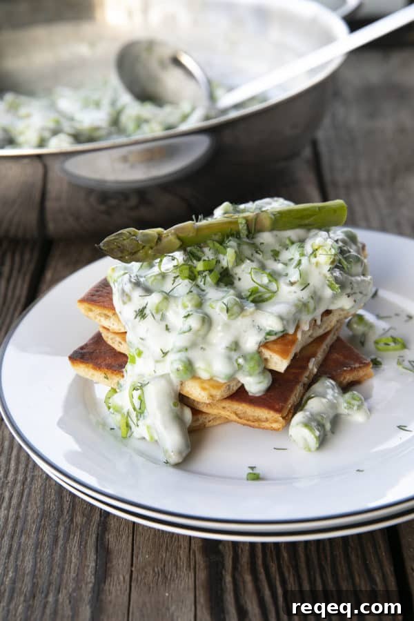 Tender spring peas and asparagus combine in a garden herb cream sauce in this new-fashioned take on delightfully old-fashioned Creamed Peas. Served over toast, this is one simple, economical dish wows!