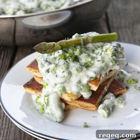 Tender spring peas and asparagus combine in a garden herb cream sauce in this new-fashioned take on delightfully old-fashioned Creamed Peas. Served over toast, this is one simple, economical dish wows!