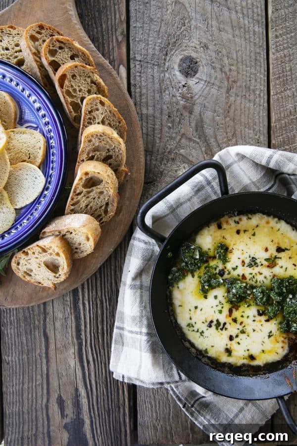 Provoleta - or Fried Cheese - pan-fried provolone with chimichurri and red pepper flakes