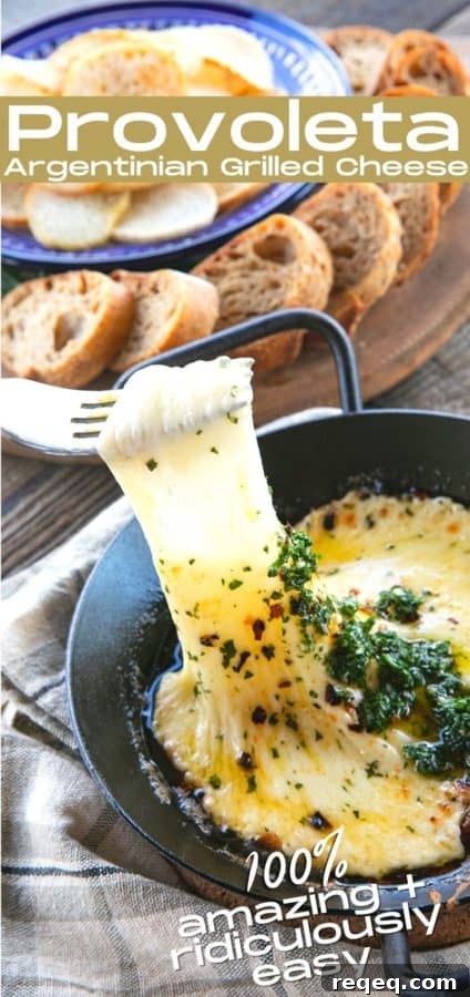 Provoleta - or Fried Cheese - pan-fried provolone with chimichurri and red pepper flakes