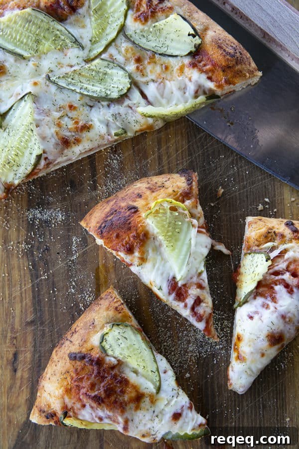 Crispy Pickle Pizza Recipe: Tangy Dill & Mozzarella Pizza 3 Creamy garlic dill sauce, molten cheese, and a scandalous amount of garlicky dill pickles make this Pickle Pizza a memorable, delicious, and habit forming departure from your average pizza. Make with homemade pizza dough or store-bought dough, but do make it!