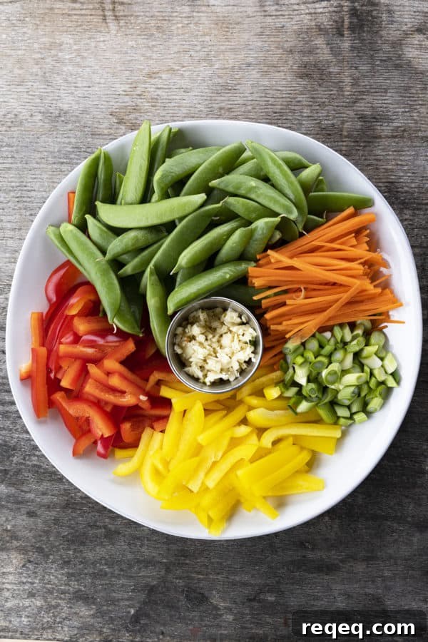 Vegetables for rice noodle stir fry ready to cook.