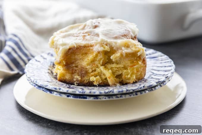 Carrot Cake Cinnamon Rolls with Cream Cheese Glaze 6 Carrot Cake Rolls are big, FLUFFY AS A CLOUD, & positively studded with super fine shreds of sweet carrots before being rolled up around a spiced buttery brown sugar filling.