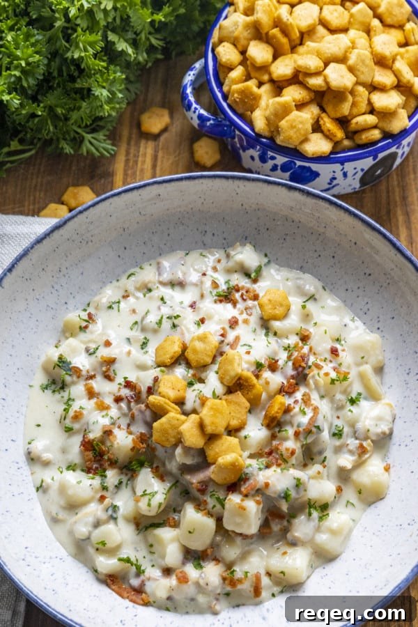 Old Bay Seasoned Oyster Crackers in a bowl and on New England Clam Chowder