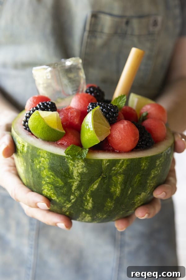 You deserve this dazzlingly gorgeous, super refreshing Watermelon Cocktail bursting with watermelon, berries, the spirit of your choice, and fizzy water. Served up in half of a personal watermelon, there’s simply nothing more party ready than this fabulous watermelon drink that’s a fruit salad and a cocktail all in one!