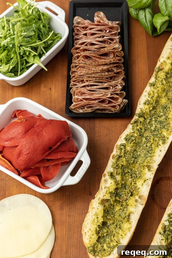 Classic Salami Sandwich Recipes for Quick, Flavorful Lunches 9 Preparing the baguette for stuffing.