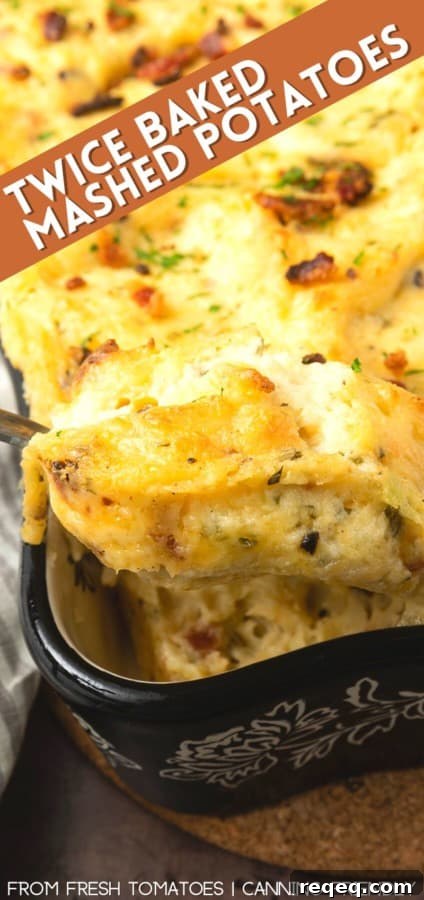 Crispy Twice-Baked Mashed Potatoes Recipe for the Oven 6 Get ready to dig into a baking dish filled with piping hot, irresistibly golden crusted, super creamy Twice Baked Mashed Potatoes. This make-ahead perfect side dish combines everything you love about creamy mashed potatoes, baked and twice baked potatoes; grated cheese, sour cream, crispy bacon, fresh herbs, and a whisper thin crispy crust at the edges. The only thing better than the taste of Twice Baked Mashed Potatoes casserole is its convenience. You can make it up to three days ahead of time and reheat before serving or you can make it, wrap it tightly, and freeze it for up to a month.