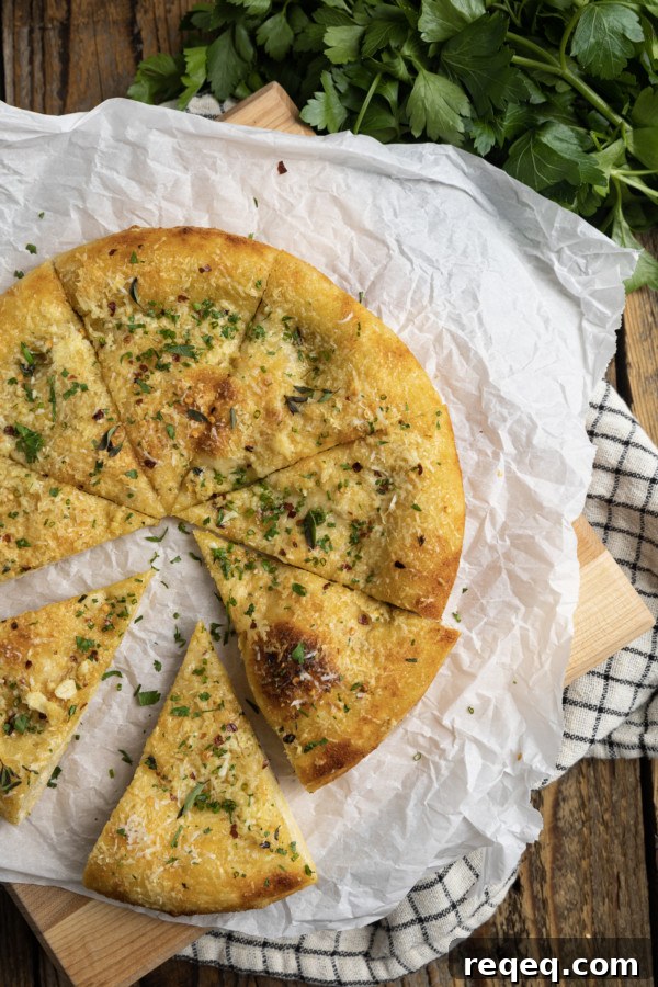 Garlic Pizza with blistered, crispy crust and irresistible aroma