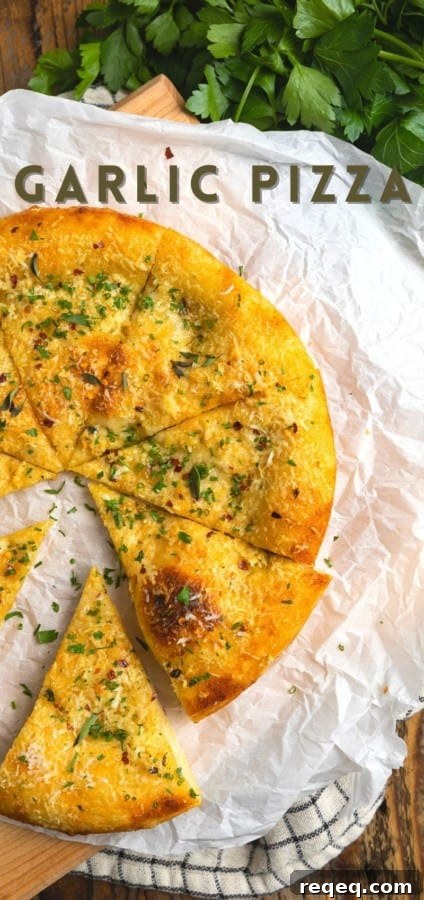 Garlic pizza served and ready to eat