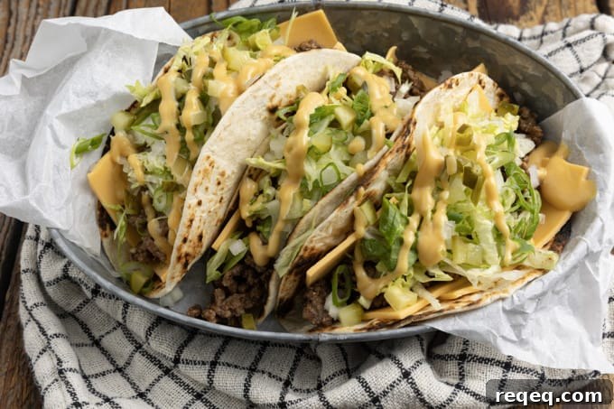 Big Mac–Style Tacos: Copycat Recipe for the Classic Flavor 4 Big Mac Tacos plated and ready to serve.