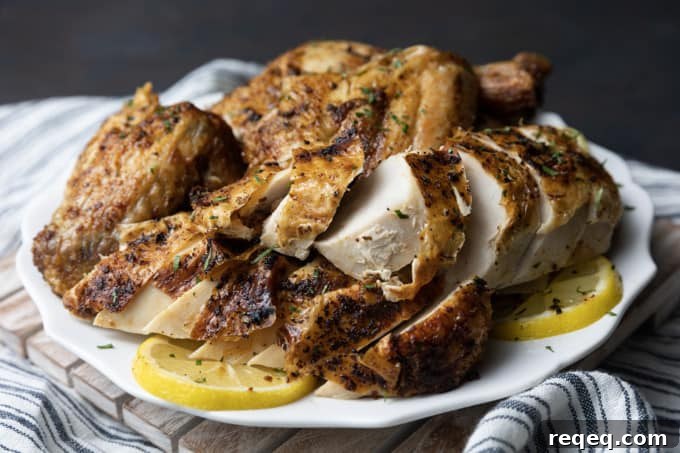 Crispy Rotisserie-Style Whole Chicken in the Air Fryer 3 Crisp skinned and succulent, this air fryer whole chicken will become a weeknight regular thing. It is faster than oven roasting and creates a juicy, tender rotisserie style chicken! Let the air fryer do the work for you! This is one of my all time favourite ways to cook a whole chicken. It honestly doesn’t get any easier (or tastier!) than this and the whole family loves it.