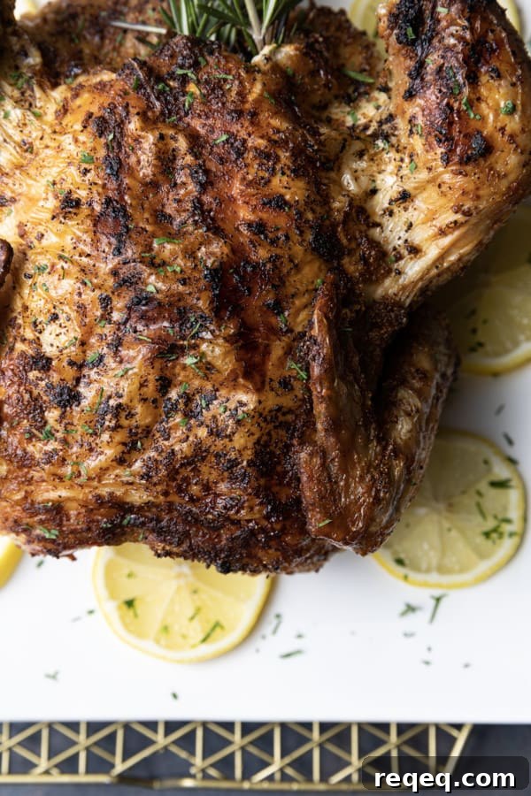 Crispy Rotisserie-Style Whole Chicken in the Air Fryer 7 Crisp skinned and succulent, this air fryer whole chicken will become a weeknight regular thing. It is faster than oven roasting and creates a juicy, tender rotisserie style chicken! Let the air fryer do the work for you! This is one of my all time favourite ways to cook a whole chicken. It honestly doesn’t get any easier (or tastier!) than this and the whole family loves it.