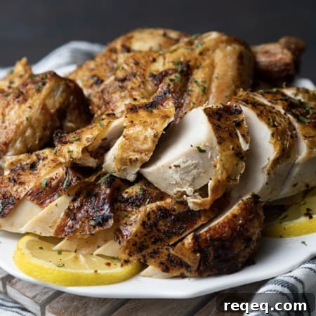 Crispy Rotisserie-Style Whole Chicken in the Air Fryer 8 Crisp skinned and succulent, this air fryer whole chicken will become a weeknight regular thing. It is faster than oven roasting and creates a juicy, tender rotisserie style chicken! Let the air fryer do the work for you! This is one of my all time favourite ways to cook a whole chicken. It honestly doesn’t get any easier (or tastier!) than this and the whole family loves it.