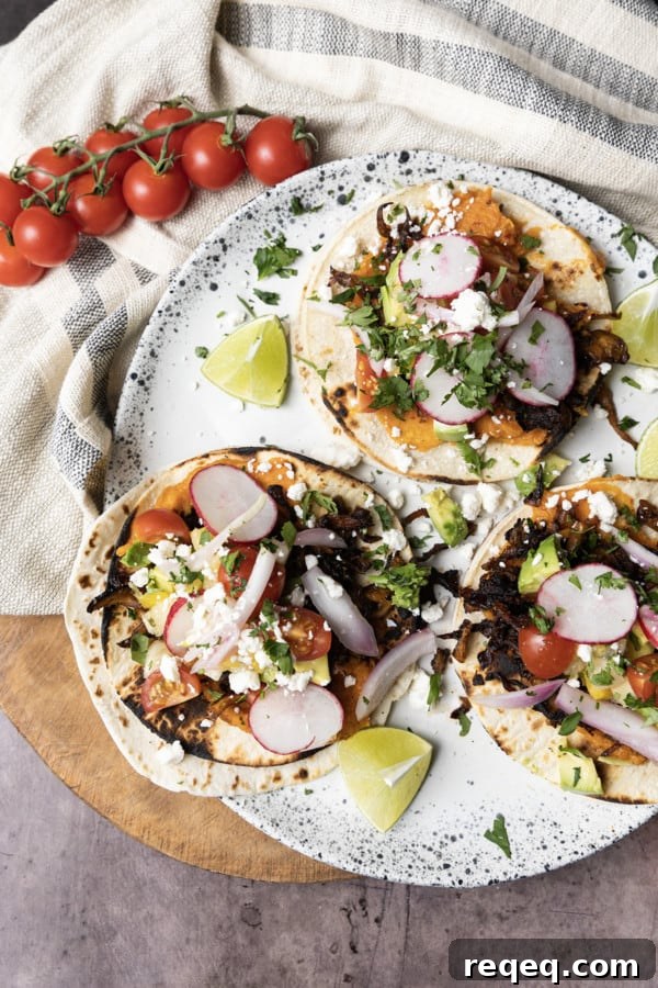Crispy mushroom tacos on a plate