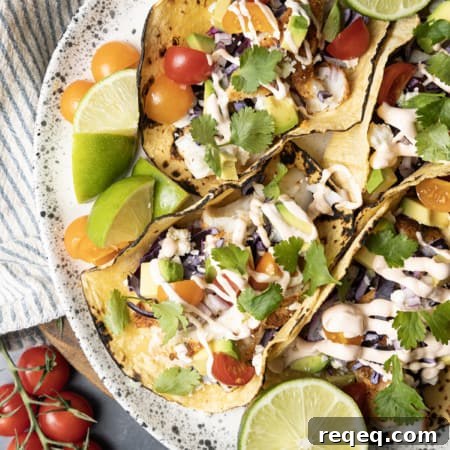 Crispy Air Fryer Fish Tacos with Zesty Lime Slaw 8 Taco seasoning rubbed cod is the star of these lightning fast, terrifically easy Air Fryer Fish Tacos. Done in about 15 minutes from start to finish these fish tacos are going to be a new favourite busy weeknight meal!