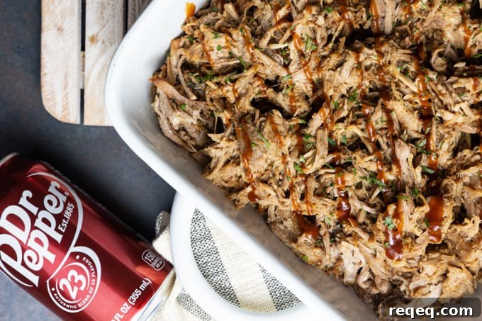 Dr Pepper Pulled Pork in a Slow Cooker: Tender, Tangy Recipe 6 Let your slow-cooker do the heavy lifting for dinner with succulent, juicy, versatile Crock pot Dr. Pepper pulled pork. Fewer than 10 minutes of hands-on time yields enough irresistible pulled pork for more than one meal!