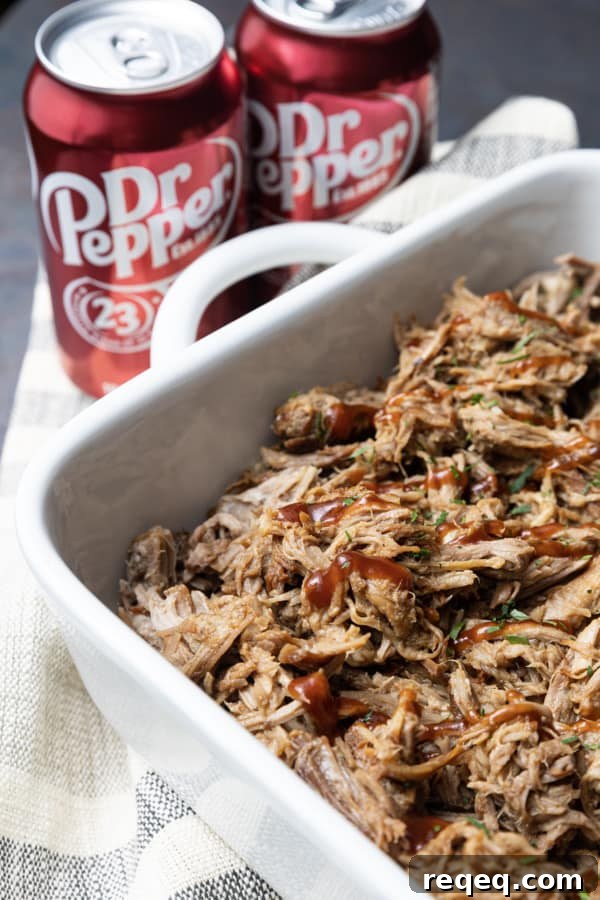 Dr Pepper Pulled Pork in a Slow Cooker: Tender, Tangy Recipe 7 Let your slow-cooker do the heavy lifting for dinner with succulent, juicy, versatile Crock pot Dr. Pepper pulled pork. Fewer than 10 minutes of hands-on time yields enough irresistible pulled pork for more than one meal!