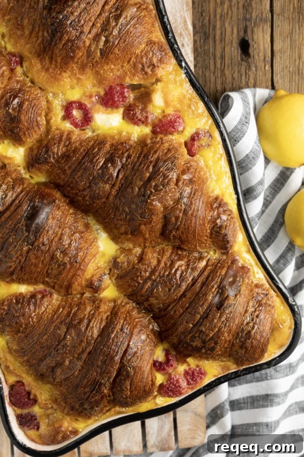 Decadent Croissant Bread Pudding Recipe for Brunch or Dessert 7 Rich, buttery, & indulgent, this creamy lemon and raspberry croissant bread pudding recipe is almost unbelievably easy to make. The flaky, layered croissant top gives way to the silky, vanilla and lemon scented custard that is studded with fresh raspberries. Optional cream cheese dotted through the custard makes this extraordinary decadent bread pudding taste a little like a cheesecake. It takes so few minutes of hands-on time to make any breakfast, brunch, or dessert a memorable occasion.