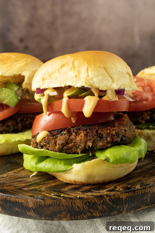 Black Bean and Quinoa Burgers with Avocado Cilantro Sauce 2 Full of fantastic texture and nobbly with black beans, these hearty and flavourful black bean quinoa burgers made with simple ingredients satisfy serious veggie burger cravings and big taste.