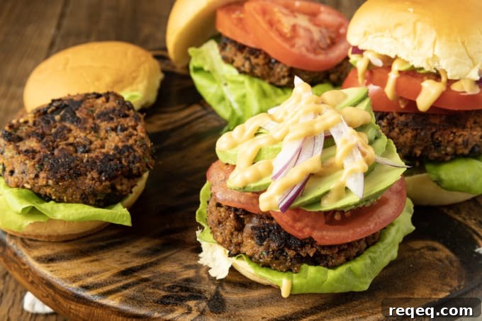 Black Bean and Quinoa Burgers with Avocado Cilantro Sauce 3 Full of fantastic texture and nobbly with black beans, these hearty and flavourful black bean quinoa burgers made with simple ingredients satisfy serious veggie burger cravings and big taste.