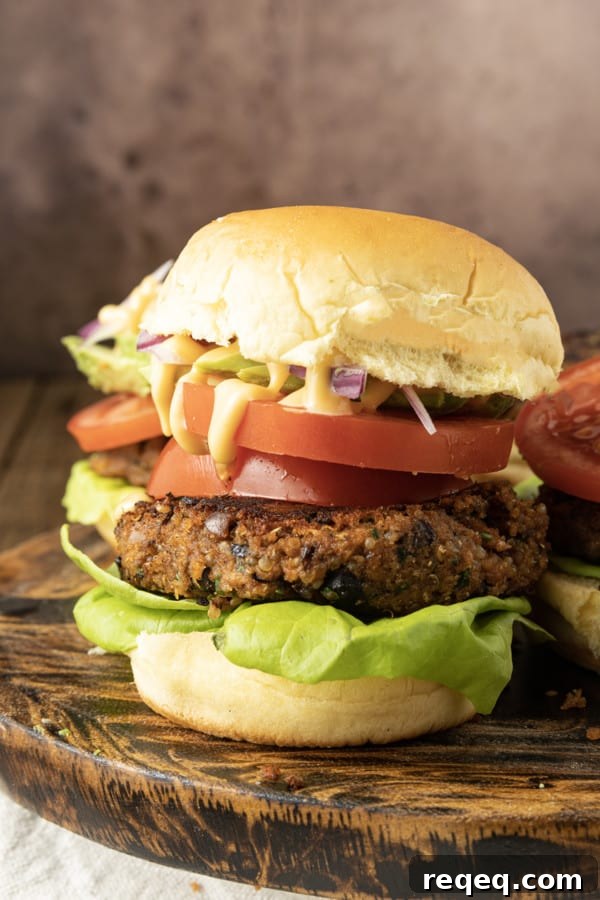 Black Bean and Quinoa Burgers with Avocado Cilantro Sauce 4 Full of fantastic texture and nobbly with black beans, these hearty and flavourful black bean quinoa burgers made with simple ingredients satisfy serious veggie burger cravings and big taste.