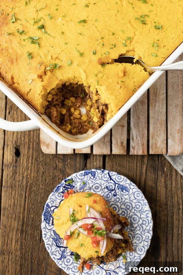 Cheesy Pulled Pork Casserole with Crispy Topping 5 Pulled Pork Casserole served with toppings.