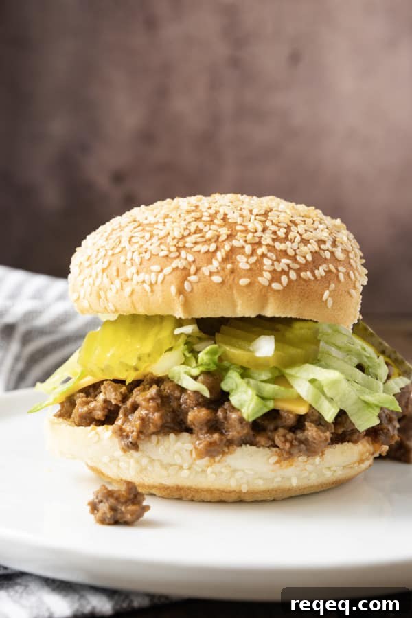 Big Mac–Style Sloppy Joes: Classic Cheeseburger Flavors in a Sandwich 4 Big Mac Sloppy Joes close-up