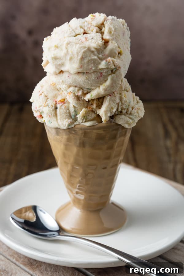 Fruity Pebbles Ice Cream Recipe: Colorful Cereal Ice Cream Scoop 3 This easy, no-cook Fruity Pebbles Ice Cream tastes like a sweet bowl of your favourite fruity flavour cereal in ice cream form. It's a party!