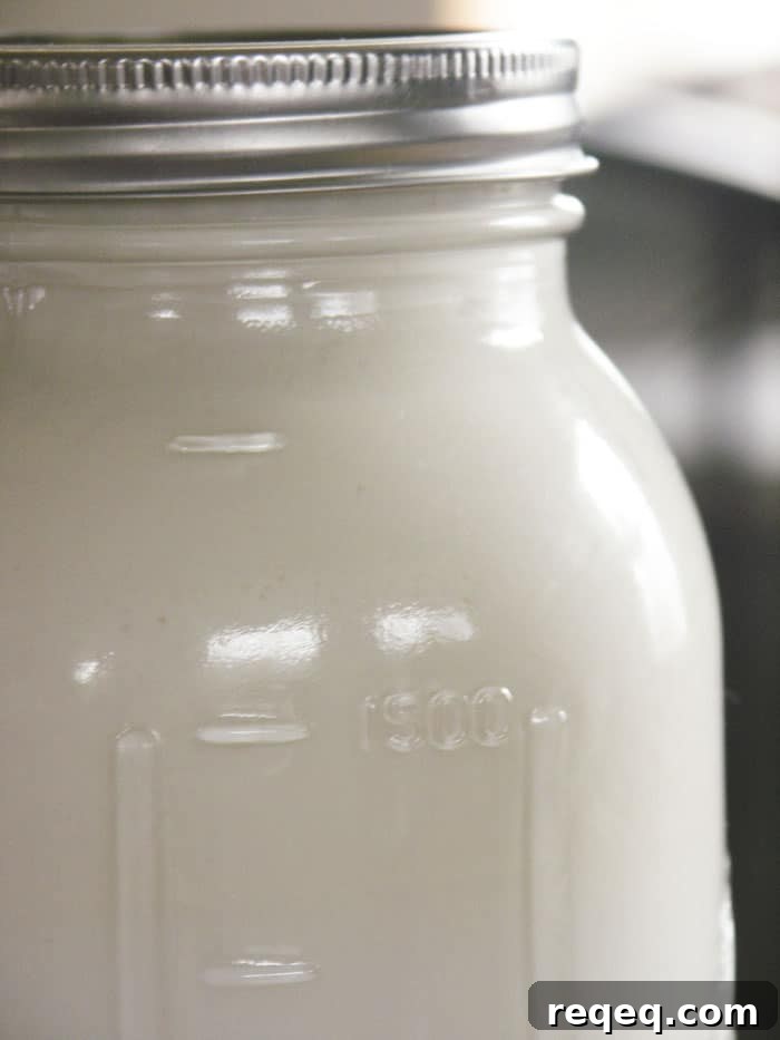 Homemade cultured buttermilk in a jar