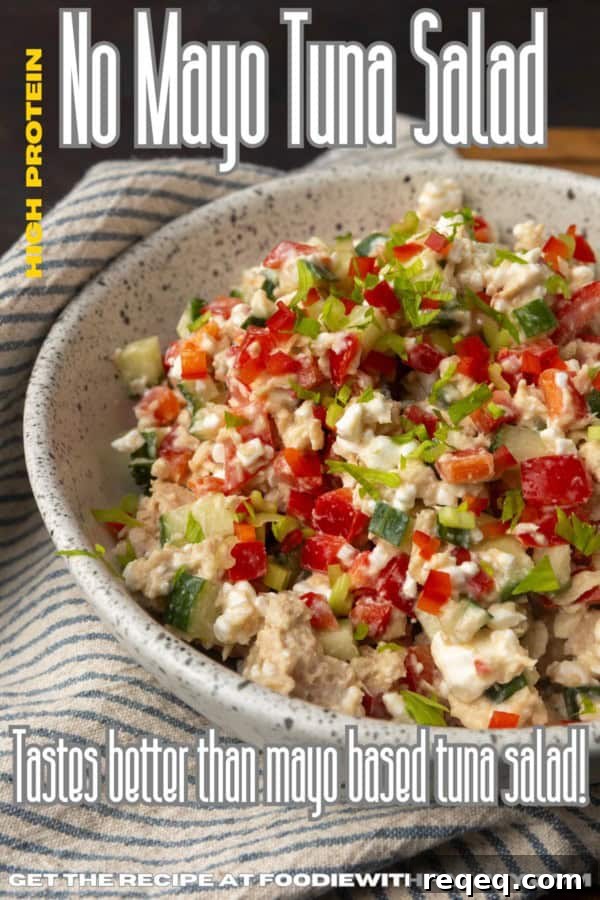 Tuna Salad Without Mayo: Flavorful Mediterranean Recipe 6 no mayonnaise tuna cucumber salad in a bowl with text describing the photo overlaying it