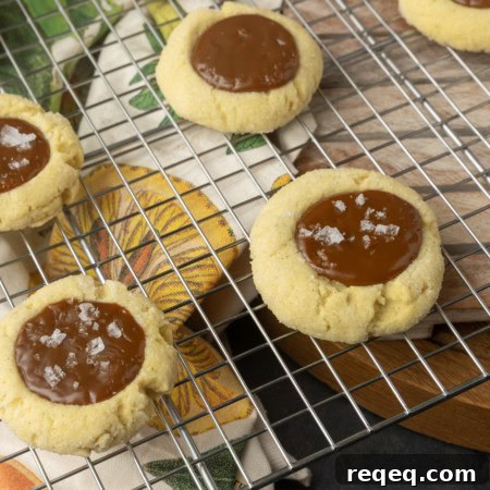 Dulce de Leche Cookie Recipe: Chewy Caramel Treats for Dessert 6 dulce de leche thumprint shortbread cookies on a plate