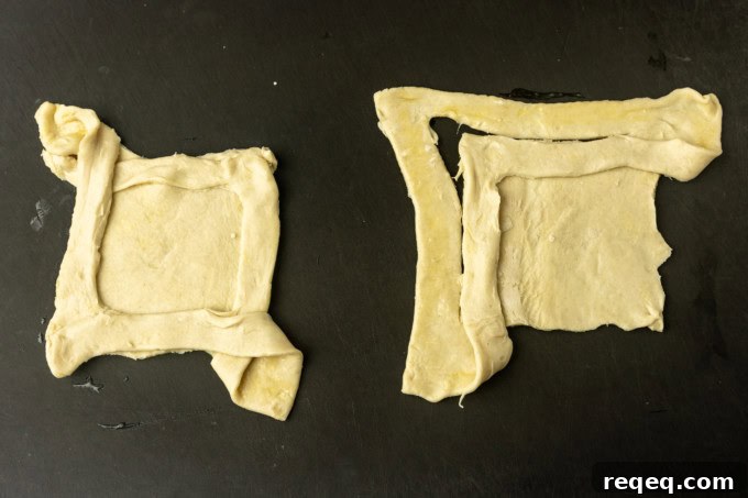 Flaky Cream Cheese Pastries: Quick Recipe for Homemade Treats 7 puff pastry cut and fold