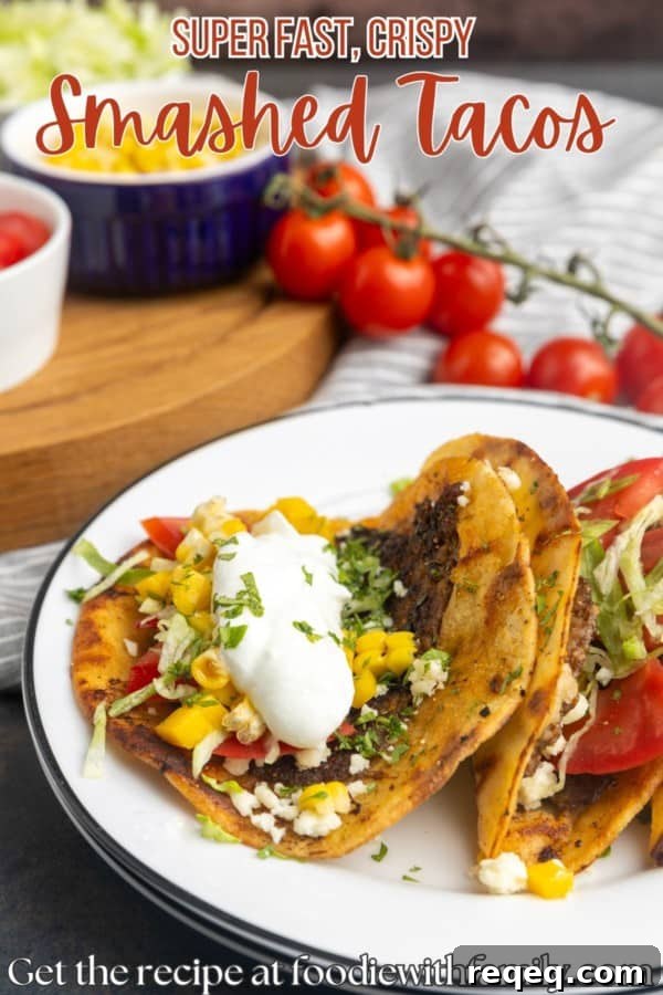 smash on stacked plates with toppings in bowls and text describing the photo