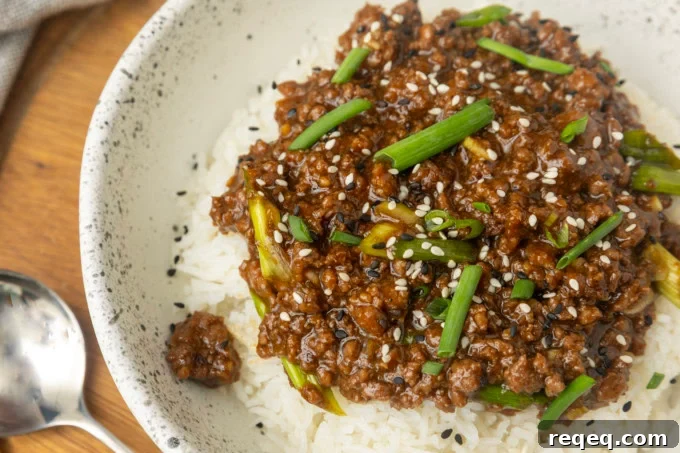 Mongolian Beef with Ground Beef Recipe: Quick Savory Stir-Fry 4 mongolian ground beef on rice in a bowl
