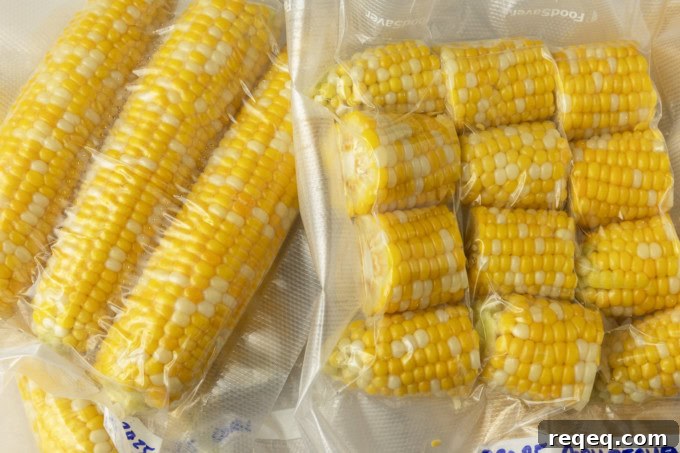 How to Freeze Sweet Corn for Peak Flavor and Freshness 4 sweet corn in vacuum sealed bags for the freezer
