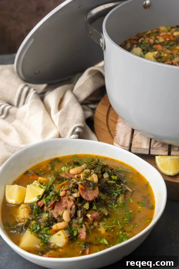 swamp soup in a bowl and in a dutch oven